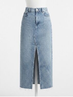 Garage Denim High Waisted Maxi Skirt Raw Hem Front Split XS